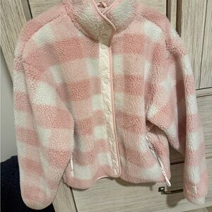 NWOT Fabletics Pink and White Teddy Jacket